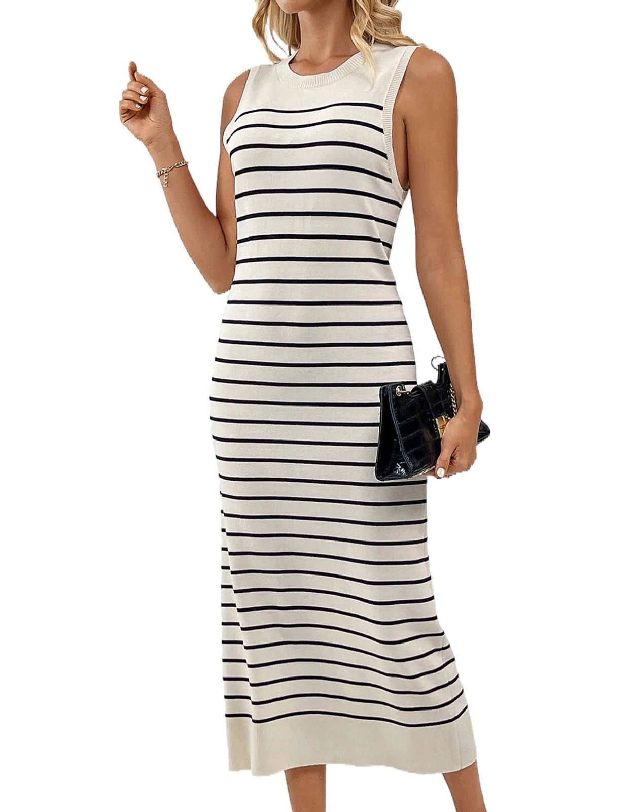 Womens Sleeveless Striped Boho Midi Bodycon Dress Long Tank Dress Alsol Lamesa | Walmart (US)