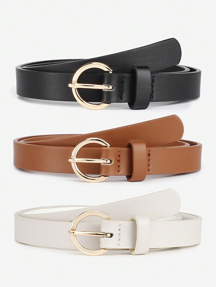 3pcs Kids Leather Belts Fashion Skinny Belt with Gold Buckle for Jeans Pants | SHEIN