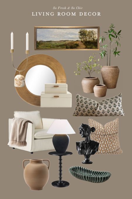Living room decor finds!
-
Etsy vintage landscape art - digital printable art - Judy black large Grecian bust CB2 - Etsy throw blanket - black turned leg wood side table - textured planters West Elm Colin King - white armchair - round gold frame mirror Target - double taper candle holder with marble vase - round jug handled vase McGee and Co - block print throw pillows Etsy - neutral living room decor - white leather shagreen boxes Quince - green marble scalloped tray Etsy 

#LTKsalealert #LTKfindsunder100 #LTKhome