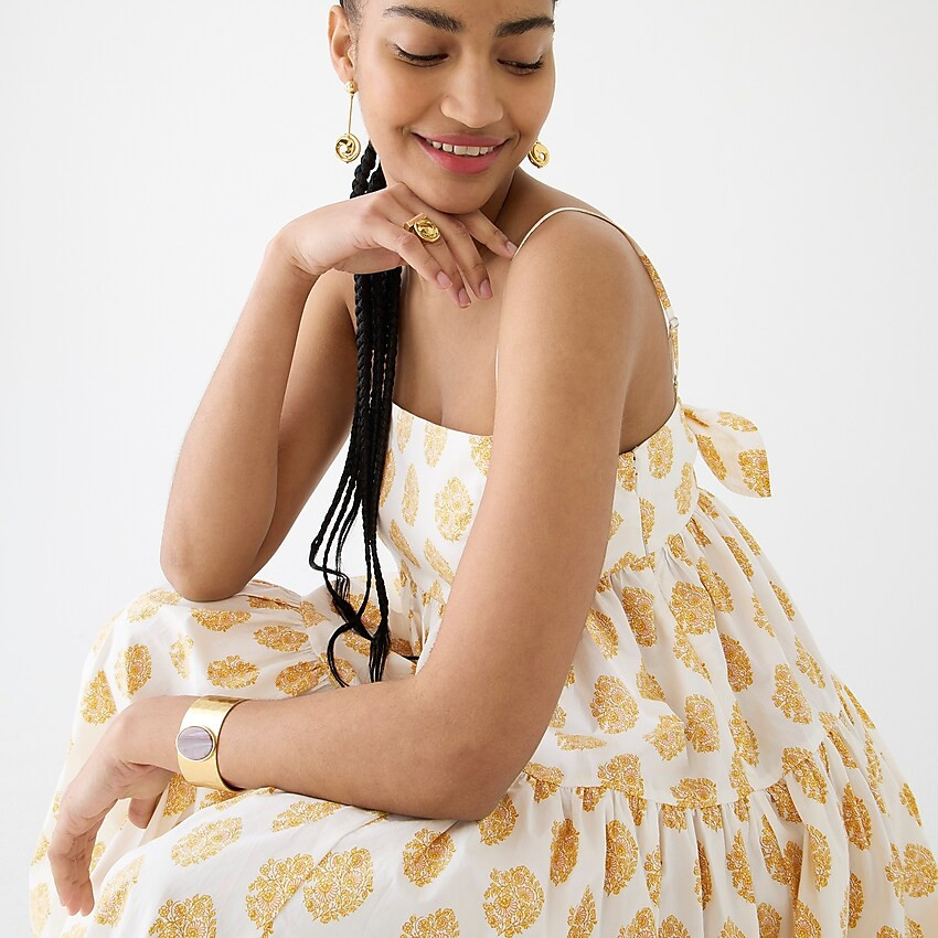 Tie-back tiered dress in gathered floral block print | J. Crew US