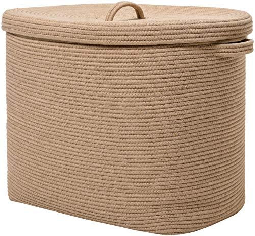 22”x14”x18” Rectangular Extra Large Storage Basket with Lid, Cotton Rope Storage Baskets, Laundry Ha | Amazon (US)