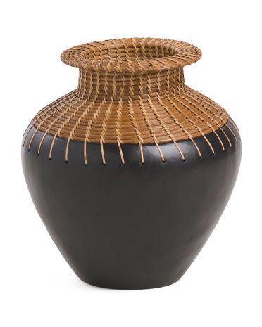 Terracotta And Rattan Oval Vase | Marshalls