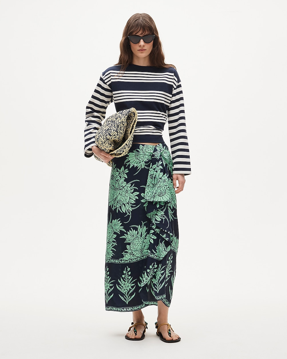 Faux-wrap skirt in pineapple garden–print viscose twill | J. Crew US
