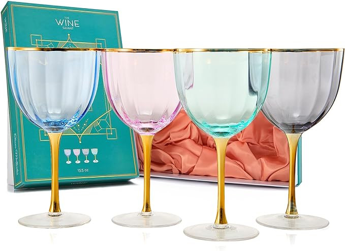 Vintage Art Deco Stemmed Wine Glasses | Set of 4 | 12.5 oz Crystal Classic Cocktail Glassware - R... | Amazon (US)