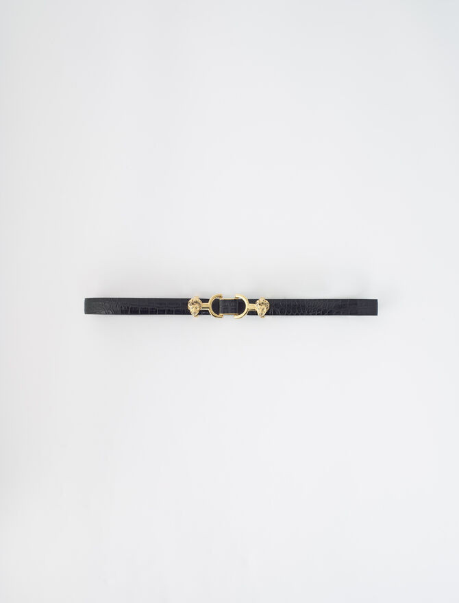 Embossed leather and lion horsebit belt | Maje US