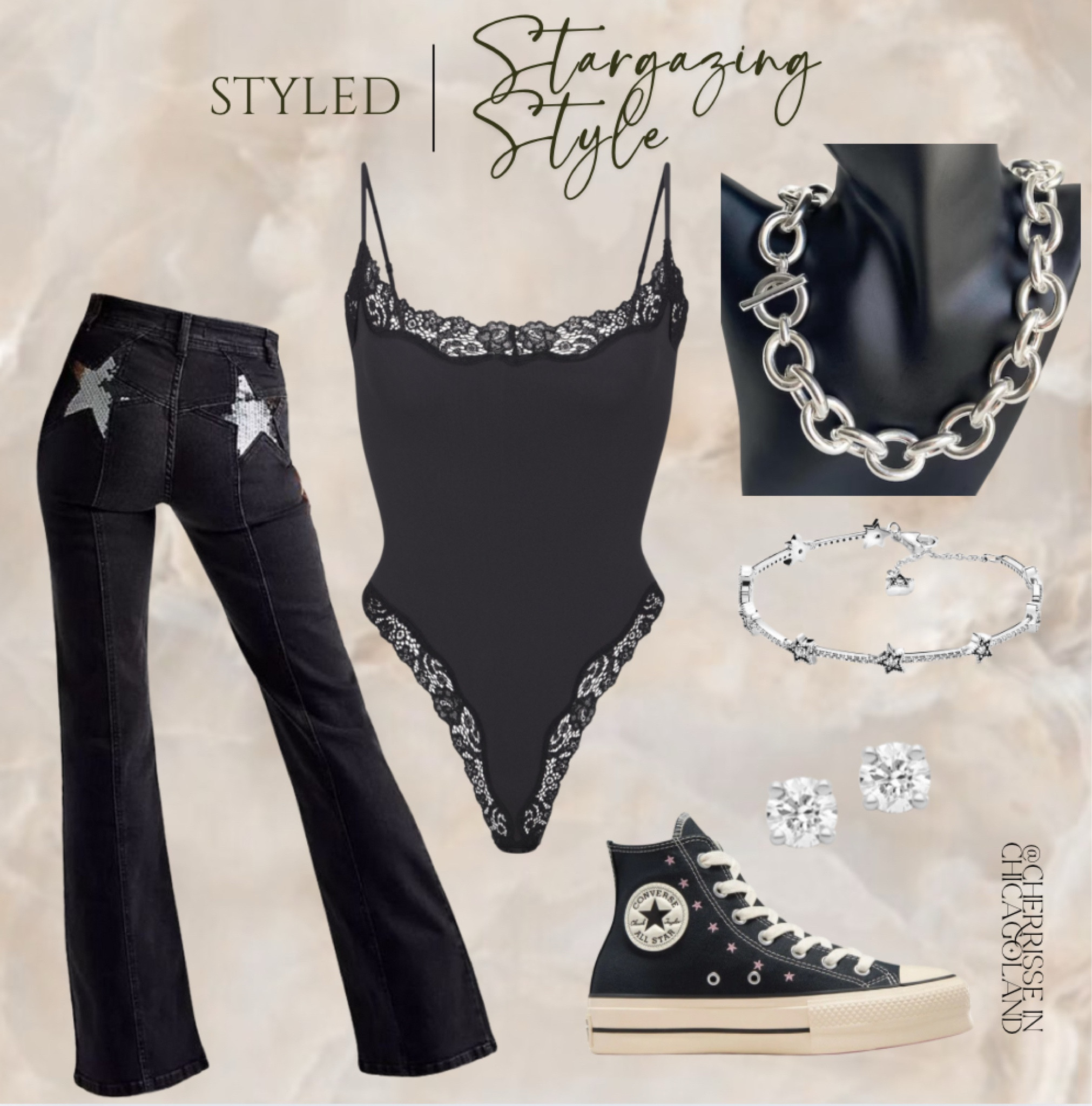 Shining bright, even in the dark ✨⭐ These star-studded pants are a must-have for a dreamy night out! Shop the look now on my LTK. #StargazingStyle #LTKfashion