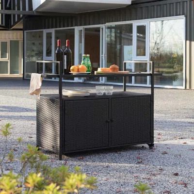 Outdoor Bar Cart, Patio Wine Serving Cart w/Wheels | Wayfair North America