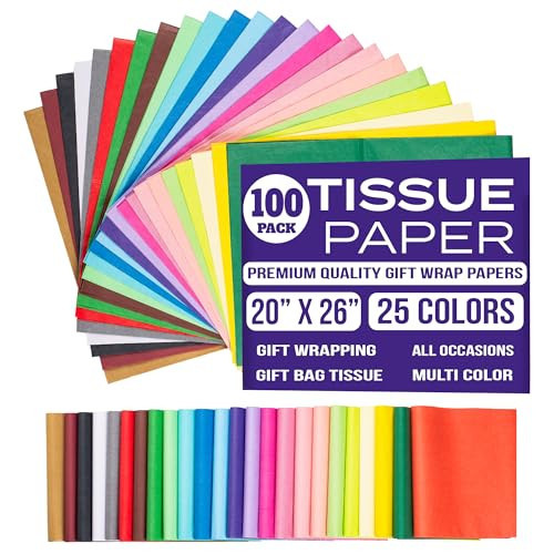 Tissue Paper for Gift Bags - Tissue Paper Bulk | 25 Colors 100 Sheets Colored 20x26 | Crafts, Wrapping, Packaging, Birthday, Holiday | Amazon (US)