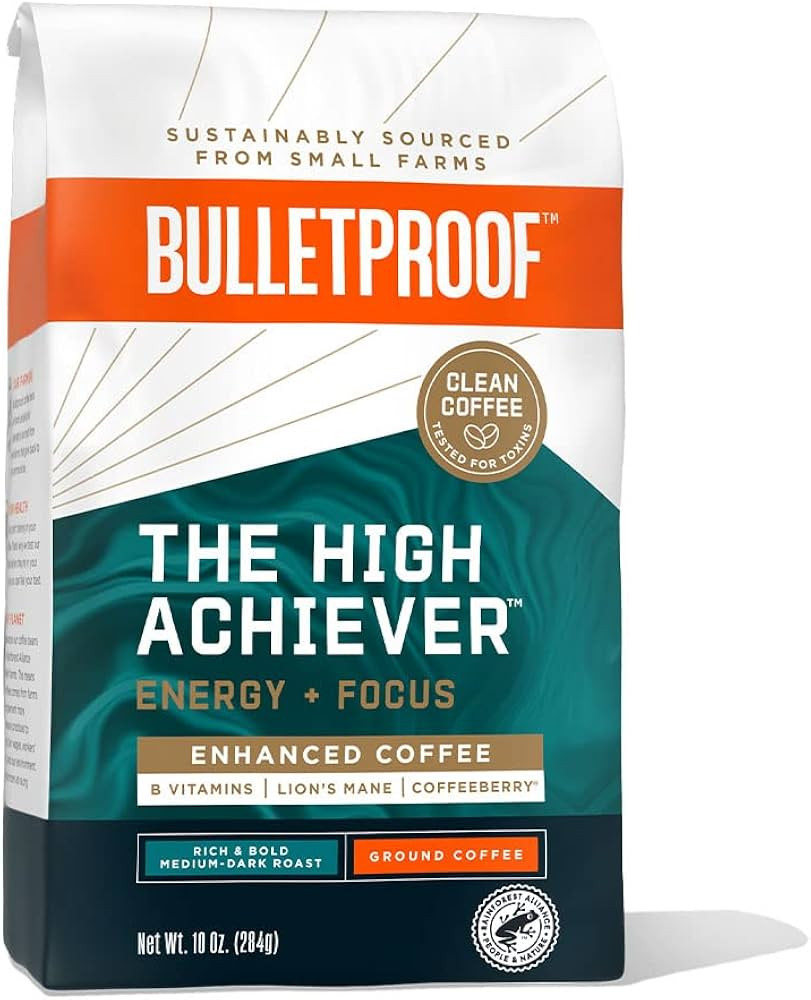Bulletproof The High Achiever Ground Coffee, 10 Ounces, Medium-Dark Roast Enhanced Coffee | Amazon (US)