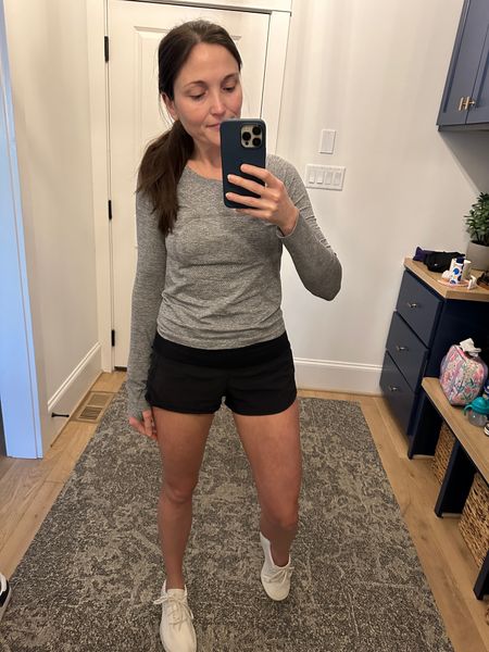 Workout fit for today! Wearing my fave Lululemon speed up shorts (on sale right now!!) and a new swiftly tech long sleeve top from Lululemon. 

#LTKSeasonal #LTKsalealert #LTKfitness