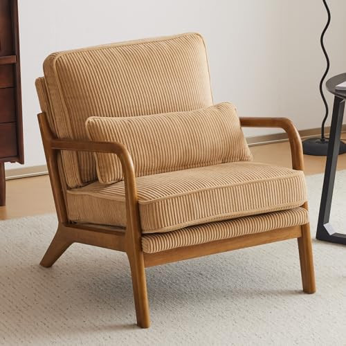 VINGLI Upgraded Premium Corduroy Accent Chair,Upholstered Arm Chair,Solid Wood Comfy Reading Chai... | Amazon (US)