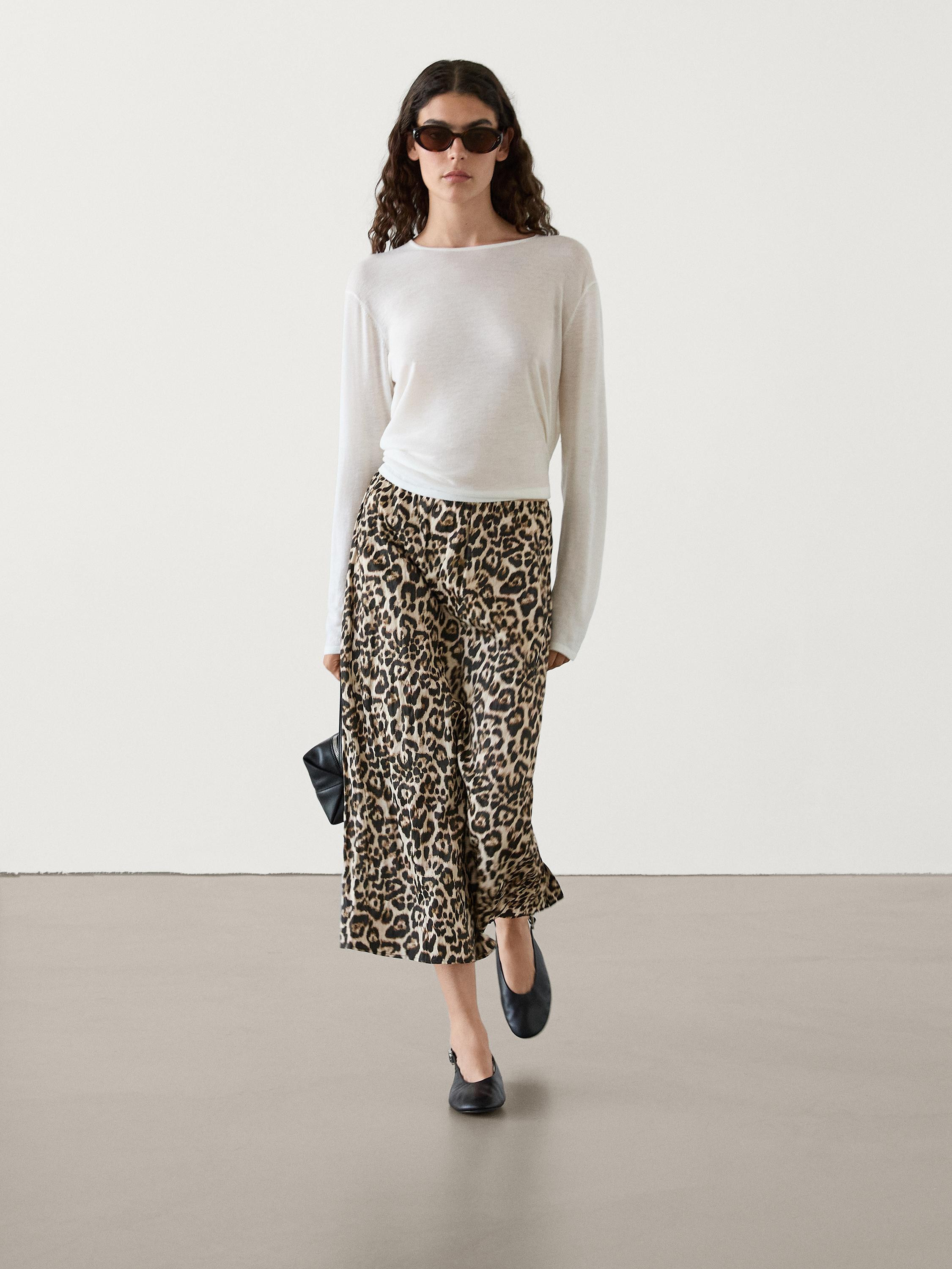 Animal print midi skirt with slit | Massimo Dutti UK