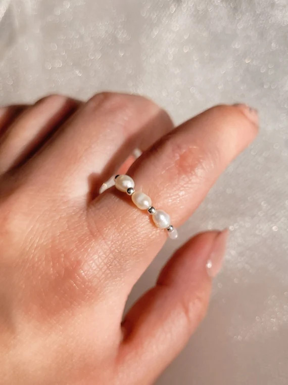Dainty Pearl Bead Ring// Handmade Jewelry Hypoallergenic | Etsy (US)