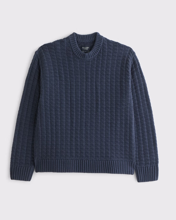Oversized Checkered Stitch Crew Sweater | Abercrombie & Fitch (US)