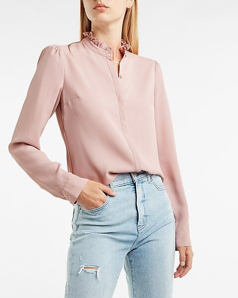 Ruffle Neck Portofino Shirt | Express