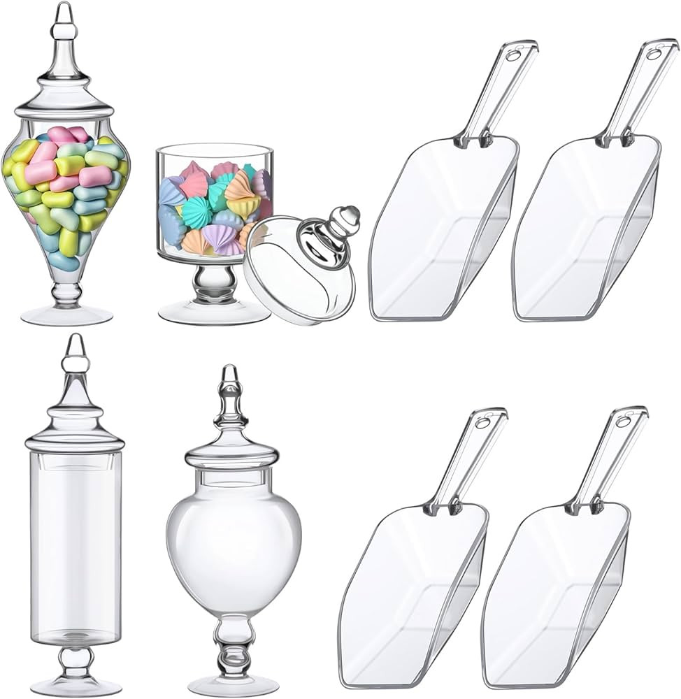 Set of 4 Glass Apothecary Jars with Lids and Plastic Scoops, Large Clear Candy Buffet Jars Decora... | Amazon (US)