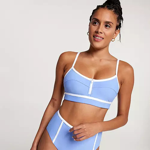 CALIA Women's Zip Front Bikini Medium Support Swim Top | CALIA