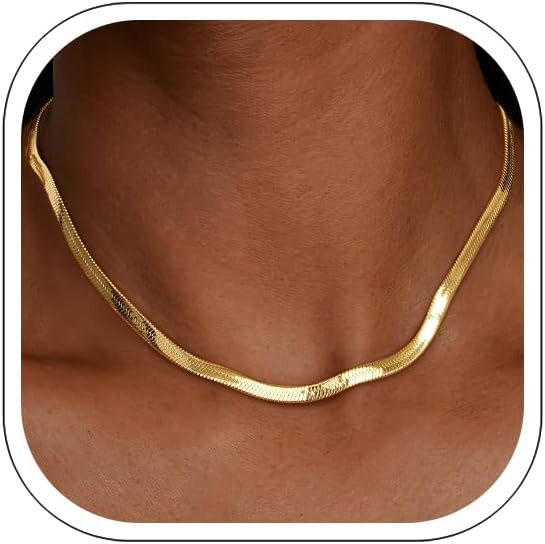 Jewlpire Silver/18K Gold Plated Herringbone Necklace for Women, 3mm 4mm 5mm Necklace for Women, F... | Amazon (US)
