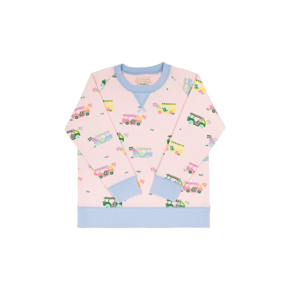 Cassidy Comfy Crewneck - Greenville Golf Buggy with Beale Street Blue | The Beaufort Bonnet Company