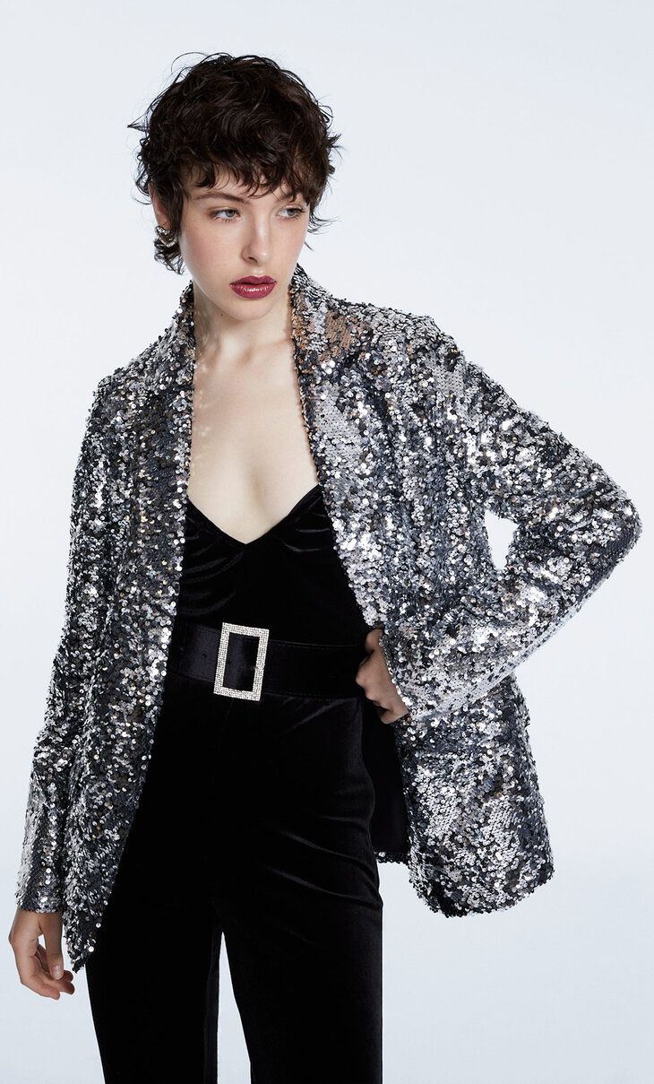 Sequinned blazer - Women's fashion | Stradivarius United Kingdom | Stradivarius (UK)