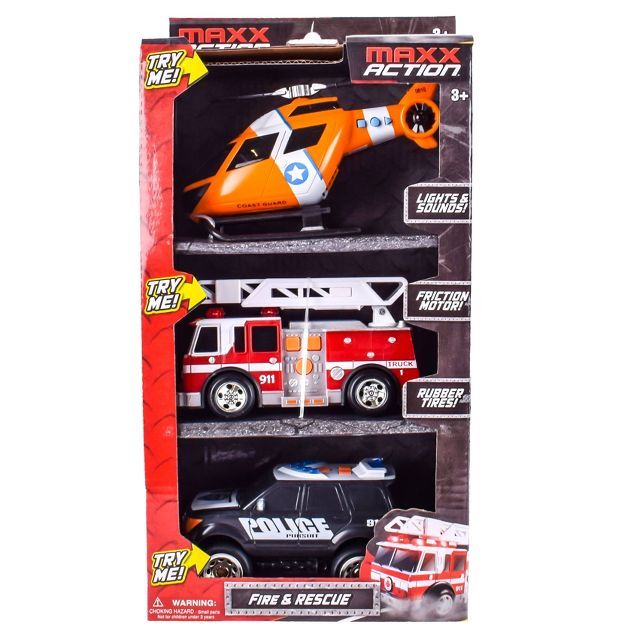 Maxx Action Mini Rescue Lights & Sounds Vehicles – Firetruck, Police Car and Helicopter - 3pk | Target