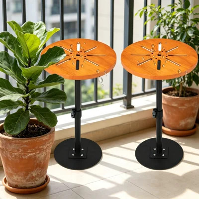 Adjustable Plant Riser Stand For Tall Pots - Sturdy Indoor Outdoor Planter Insert With Wood Top & Metal Base, Fits Large Decorative Containers | Wayfair North America