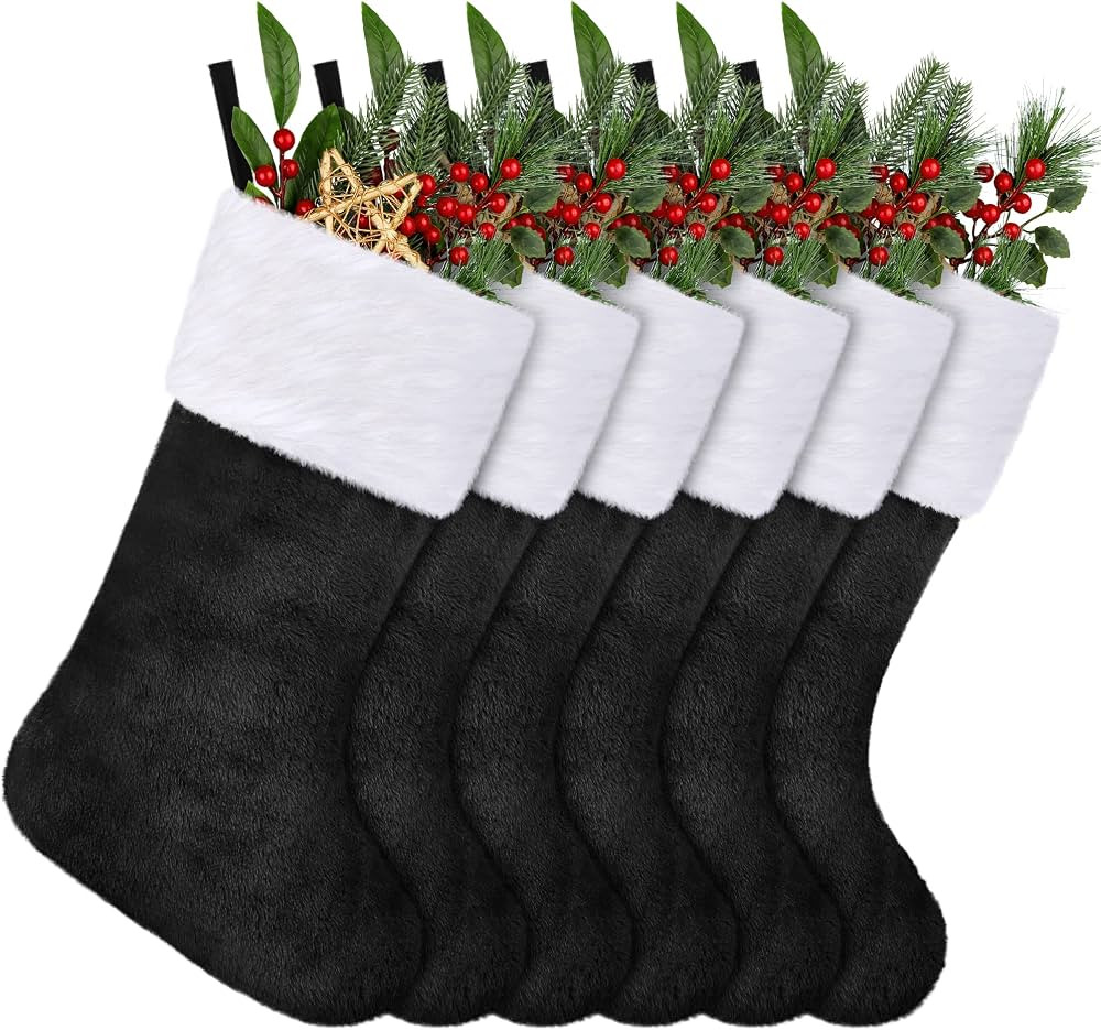 ANVAVO 6 Pack Christmas Stockings 18 Inch Soft Classic Black Plush Stockings Xmas Fireplace Hangi... | Amazon (US)