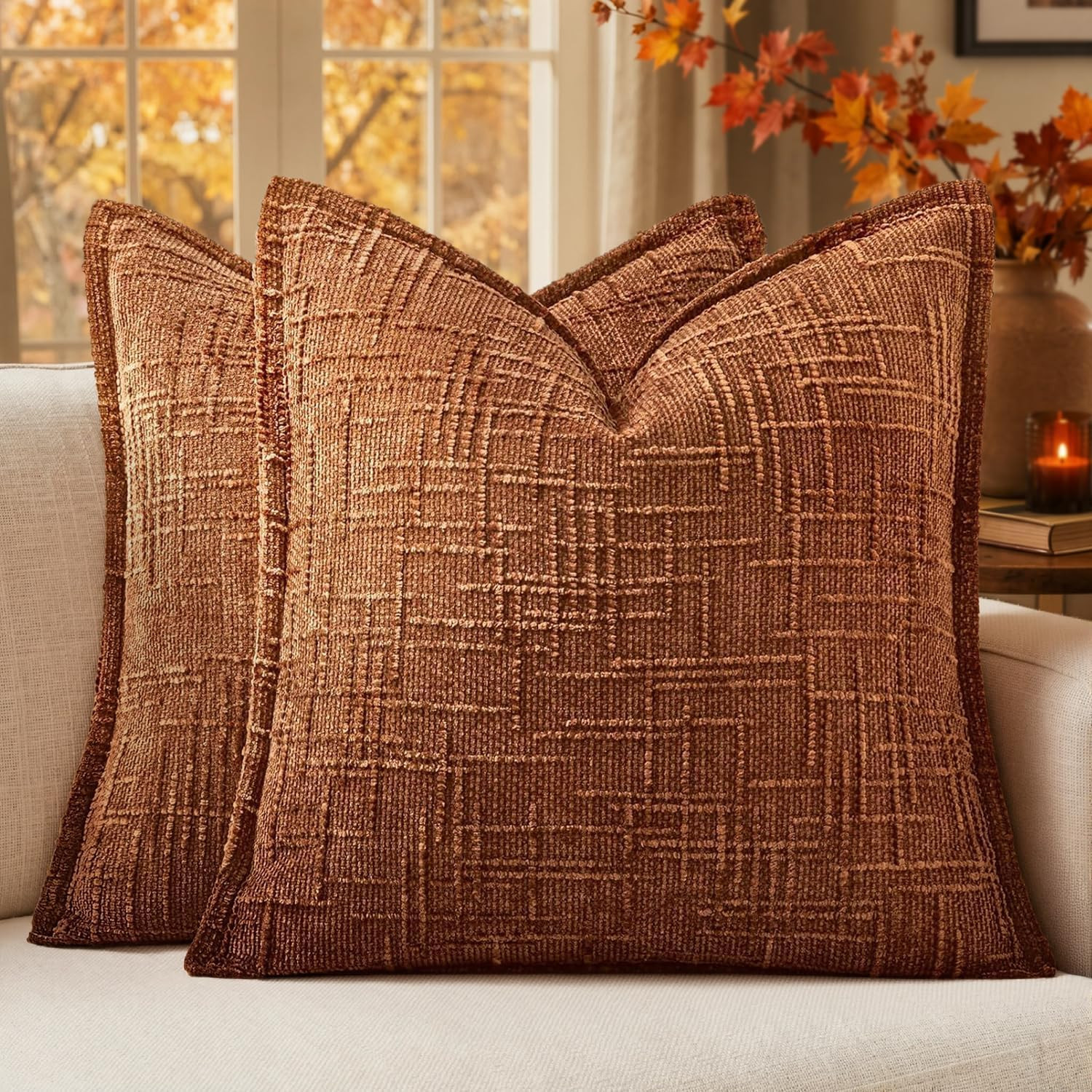MIULEE Slubby Textured Decorative Fall Throw Pillow Covers Rust 18x18 | Amazon (US)