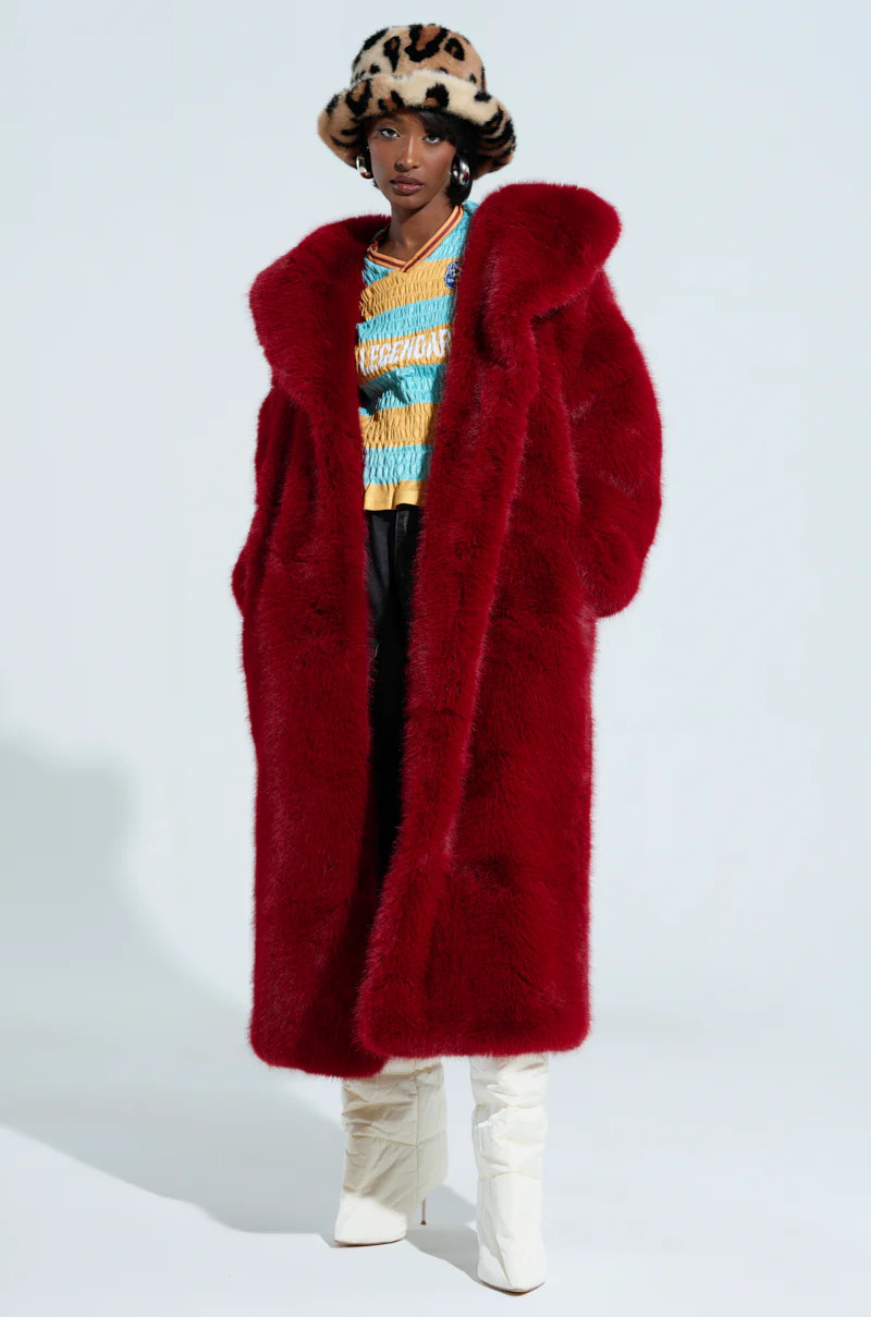 MANCHESTER HOODED FAUX FUR IN WINE | AKIRA