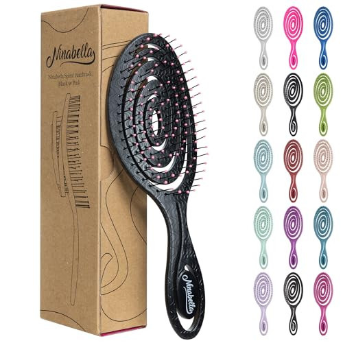 Ninabella Spiral Hairbrush - Detangle Hair Brush - For Brushing Wet or Blow Dry Hair - Detangler Vent Brush - Black with Pink | Amazon (US)