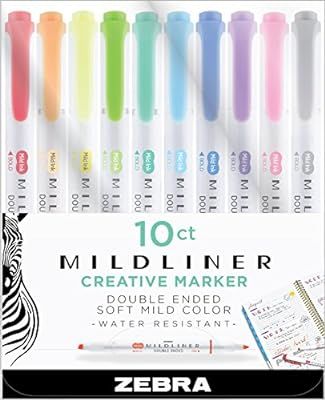 Zebra Pen Mildliner, Double Ended Highlighter, Broad and Fine Tips, Assorted Colors, 10 Pack | Amazon (US)