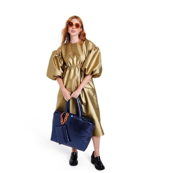 Women's Puff Sleeve Scallop Back Midi
Dress - Kika Vargas x Target Gold NWT | Poshmark