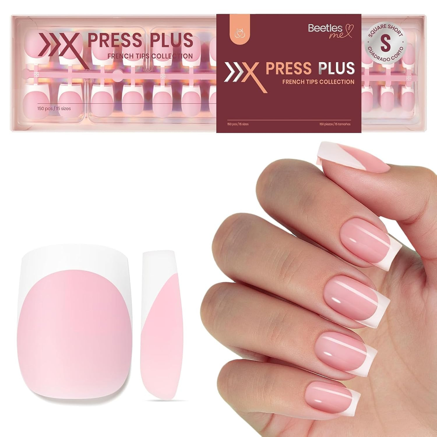 Beetles Pink French Tips Press On Nails- Short Square 150 Pcs | Amazon (US)