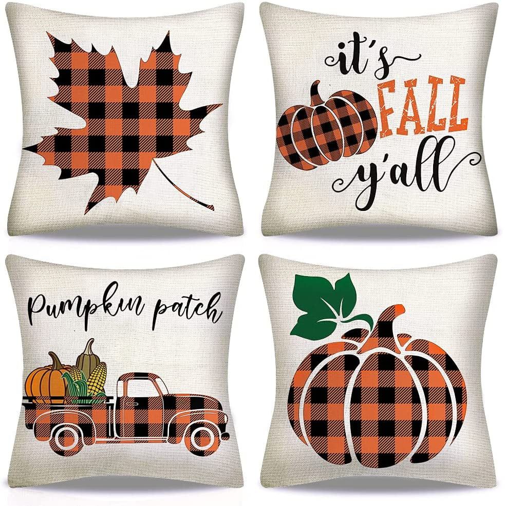 Ottoy 4Pack Fall Decor Pillow Covers 18x18 inch Fall Decorations Thanksgiving Buffalo Check Plaid... | Walmart (US)