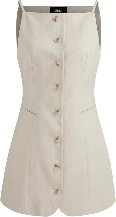 CIDER Mini Dress Button Down Sleeveless Linen Blend Boat Neck Dresses for Women Daily Casual Shor... | Amazon (US)
