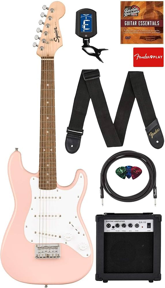 Fender Squier 3/4-Size Kids Mini Strat Electric Guitar - Pink Bundle with Amplifier, Cable, Tuner... | Amazon (US)