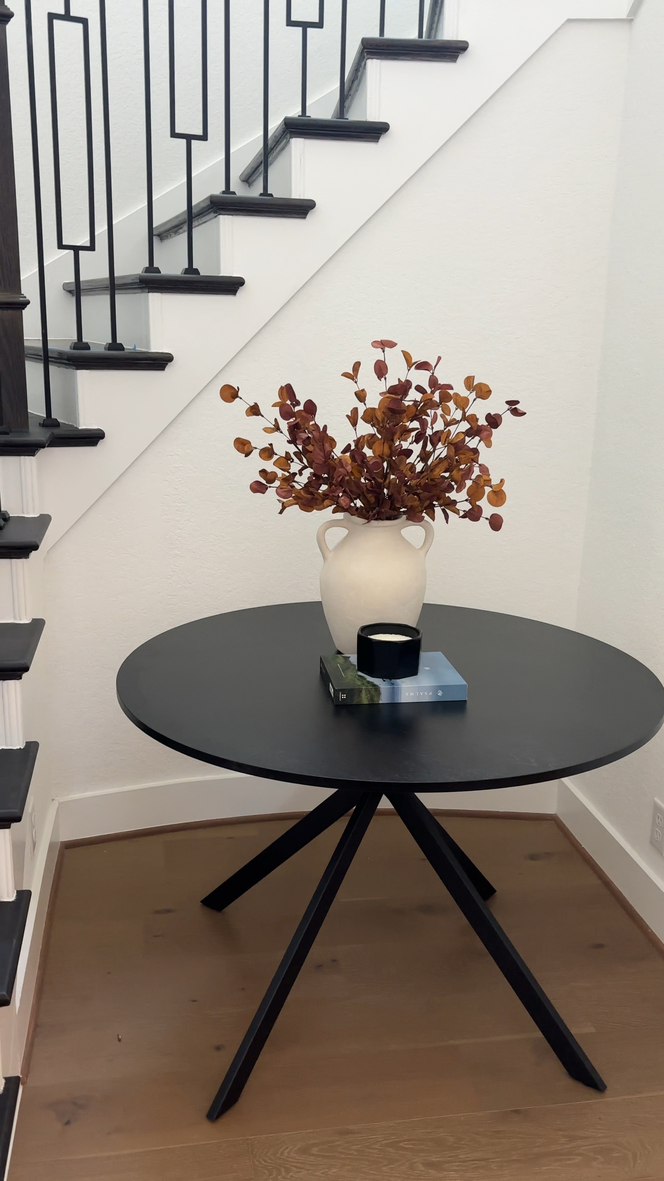 Entry table, faux fall leave stems, Psalms table book, similar vase options, and similar candle options 🍂🖤📖🕯️

#LTKVideo #LTKSeasonal #LTKHome