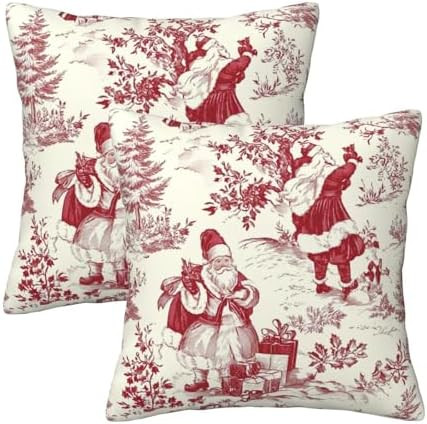 HOSTECCO Red Christmas Throw Pillow Covers 18x18 inch Set of 2 Winter Toile Pillow Cases Xmas San... | Amazon (US)