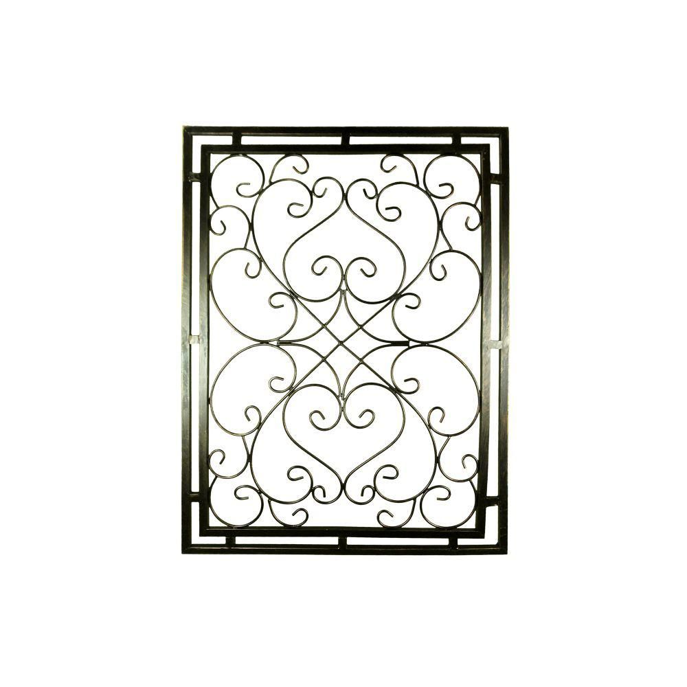 Benjara Gray Metal Wall Decor with Scroll Work and Rectangular Framed Design (Assortment of Two) 18" | The Home Depot