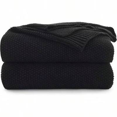 Black Cotton Cable Knit Throw Blanket, 60x80 Inch, 3.4lbs, Lightweight Home Decor with Laundering Bag black Queen | Target