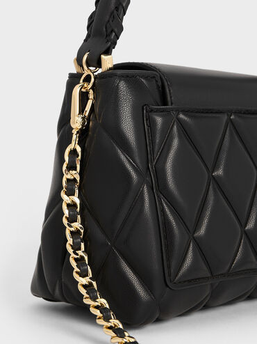 Black Arwen Quilted Braided-Strap Top Handle Bag | CHARLES & KEITH | Charles & Keith EU