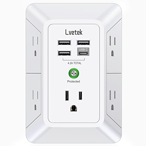 USB Wall Charger，LVETEK Surge Protector 5 Outlet Extender with 4 USB Ports (1 USB C Outlet) 3 S... | Amazon (US)