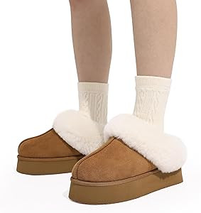 Litfun Fuzzy Platform Slippers for Women Comfy Winter House Shoes with Memory Foam Indoor Outdoor | Amazon (US)
