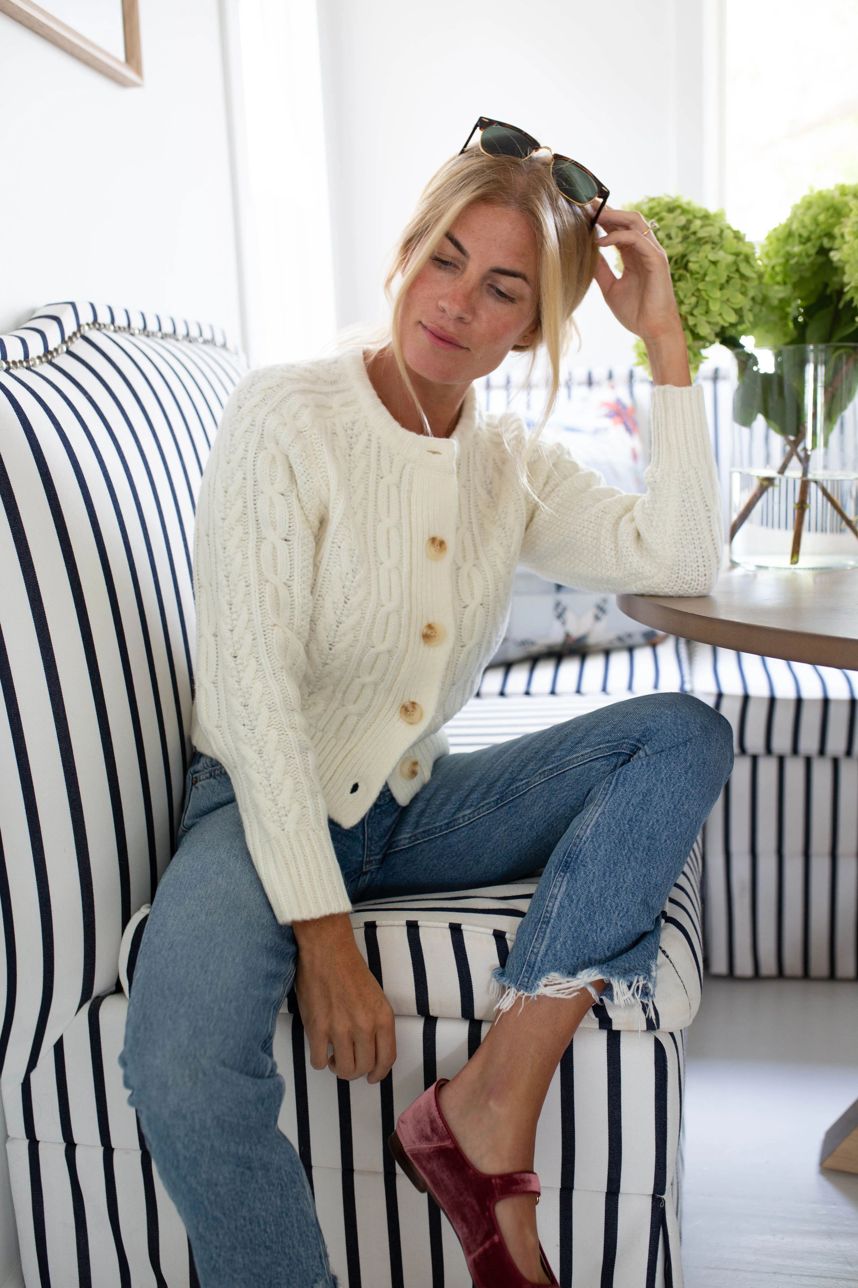 Classic Cable Knit Cardigan in Ivory | Marea
