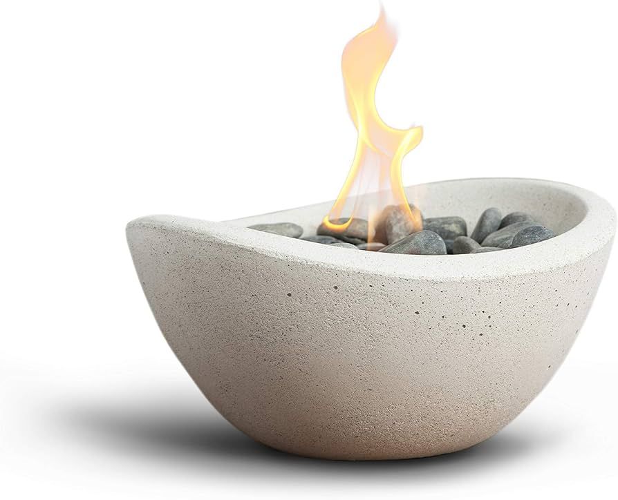 TerraFlame Wave Fire Bowl Table Top | Portable Concrete Fire Pit for Indoor and Outdoor | 3 Gel Fuel Cans | Clean Burning and Smoke-Free | Protective Cork Base | StoneCast White Finish | Amazon (US)