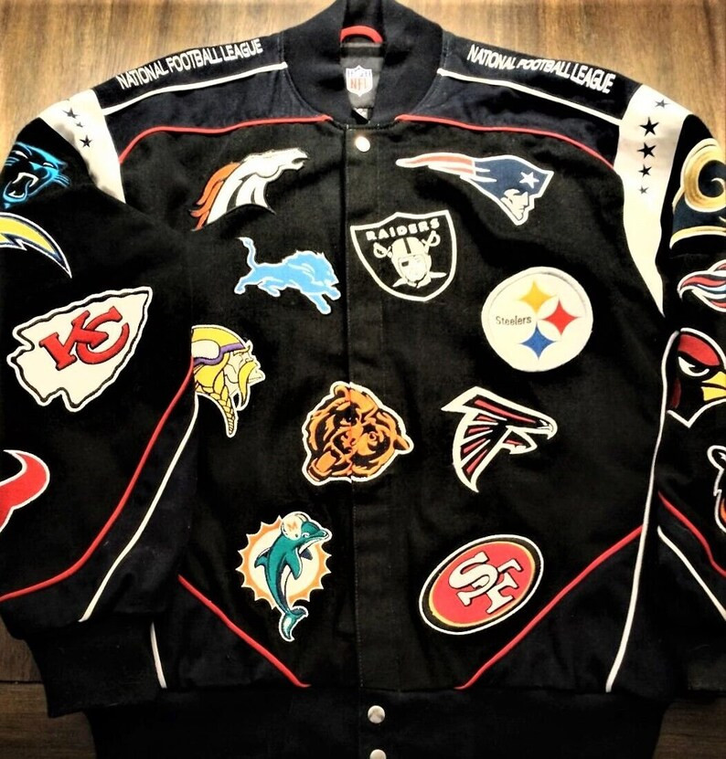 RARE Pre-Owned Pro Football Patched Teams Logo Jacket Size Adult (L)!!! | Etsy (US)