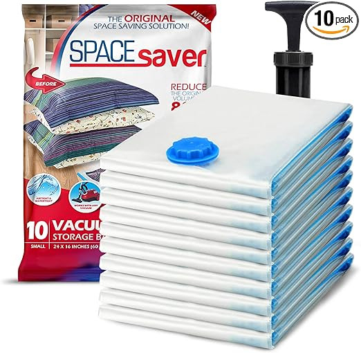Spacesaver Vacuum Storage Bags (Small 10 Pack) Save 80% on Clothes Storage Space - Vacuum Sealer ... | Amazon (US)
