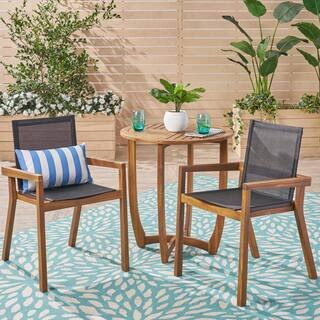 Marcello 29.50 in. Teak Brown 3-Piece Wood Round Outdoor Patio Bistro Set | The Home Depot