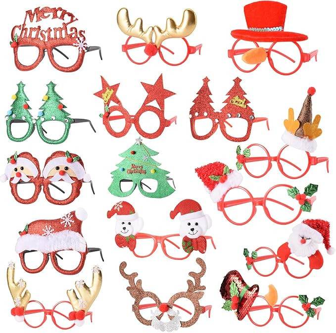 SEVEN STYLE 16 PCS Christmas Holiday Glasses for Kids & Adults,Cute Christmas Glasses Frames,Fun ... | Amazon (US)