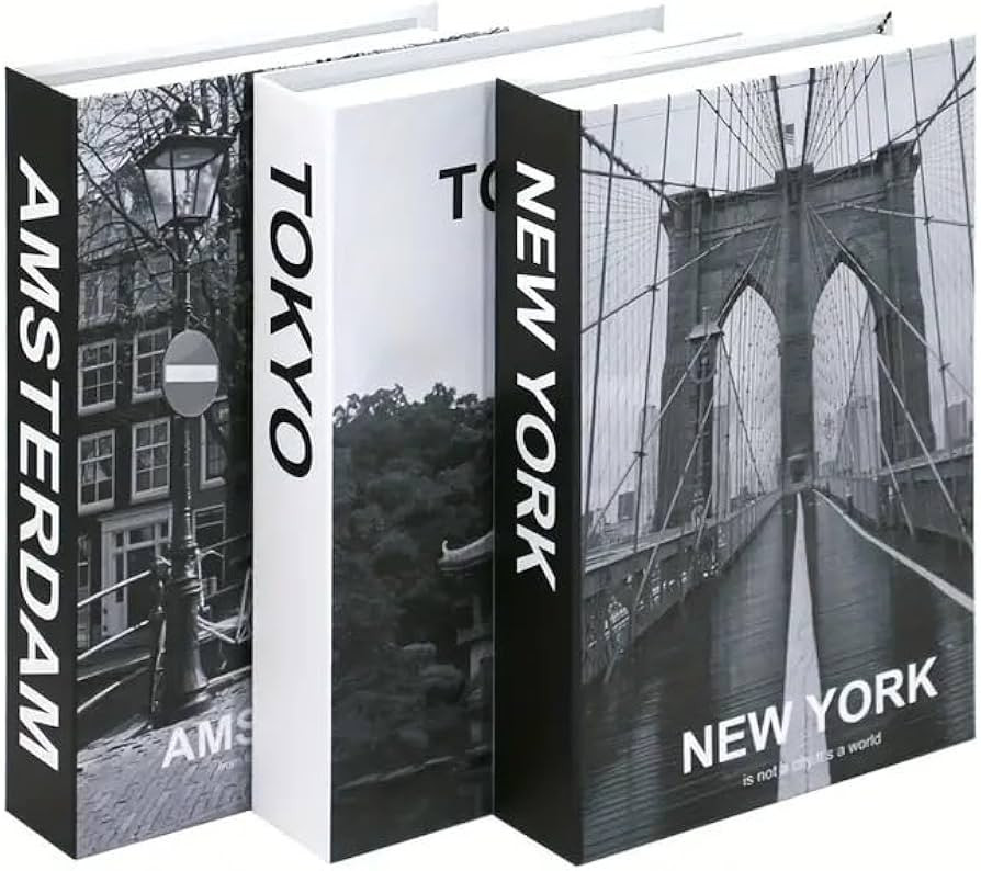 Vintage-Inspired Designer Books Decor Set of 3 | New York, Toyko, Amsterdam - Black and White Pho... | Amazon (US)
